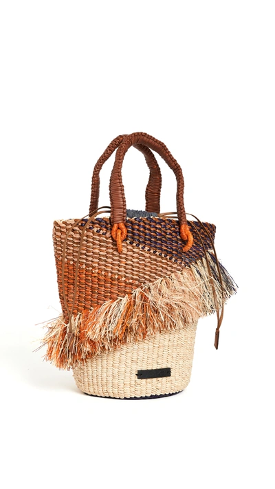 Aaks Tia Ruffle Tote In Orange/natural/navy/brown