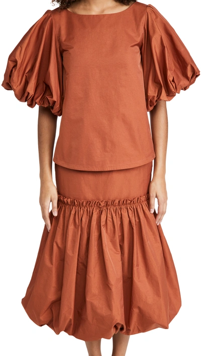 Edit Balloon Sleeve Top In Terracotta