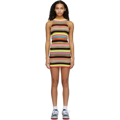 Agr Multicolor Striped Stretch Tank Dress In Red Multi