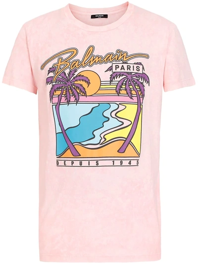 Balmain Rubber Paris Logo Print T-shirt In Pink