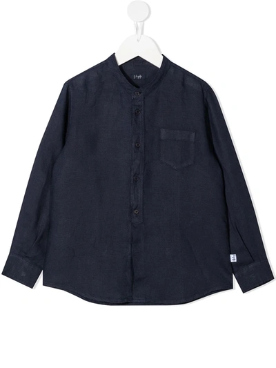 Il Gufo Kids' Mandarin-collar Long-sleeved Shirt In Blue