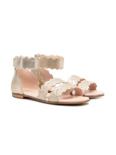 Chloé Kids' Metallic Leather Sandals In Gold