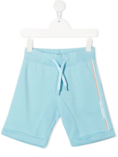 Karl Lagerfeld Kids' Logo-stripe Track Shorts In Blue