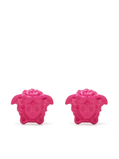 Versace Varnished Medusa Stud Earrings In Pink