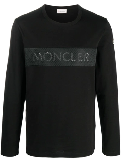 Moncler Perforated Logo Long-sleeve Top In Black