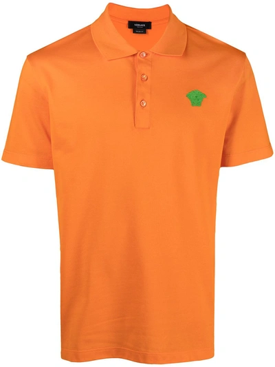 Versace Medusa Motif Polo Shirt In Orange