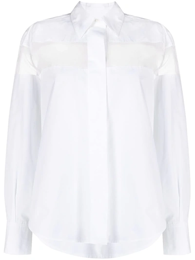 Valentino Sheer-panel Long-sleeve Shirt In White