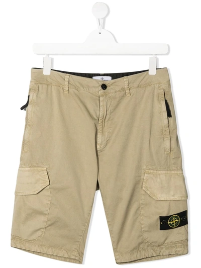 Stone Island Junior Kids' Beige Cotton Bermuda Shorts With Logo