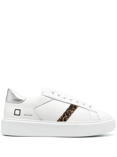 Date Sfera Leather Leopard-stripe Sneakers In Bianco