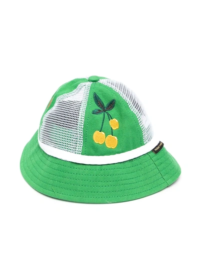Mini Rodini Kids' Cherry-embroidered Bucket Hat In Green