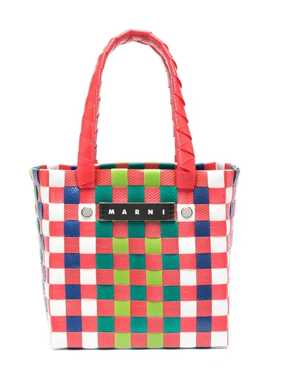 Marni Kids' Woven Shopping Tote Bag In Red