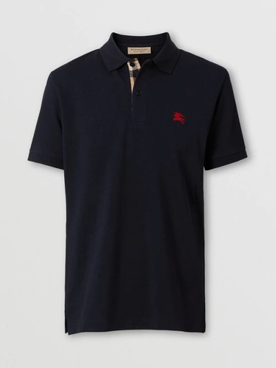 Burberry Check Placket Cotton Piqué Polo Shirt In Dark Navy