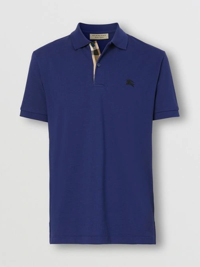 Burberry Check Placket Cotton Piqué Polo Shirt In Bright Blue