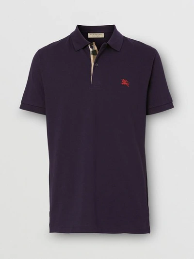 Burberry Check Placket Cotton Piqué Polo Shirt In Regency Purple