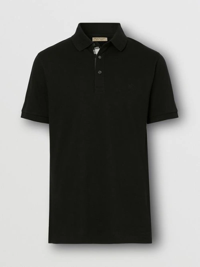 Burberry Check Placket Cotton Piqué Polo Shirt In Black