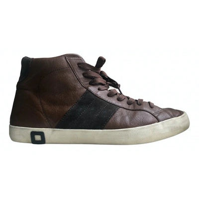 Pre-owned Date Leather High Trainers In Brown