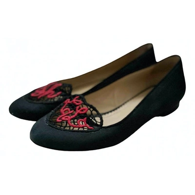 Pre-owned Charlotte Olympia Cloth Ballet Flats In Black