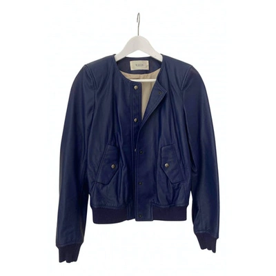 Pre-owned Mauro Grifoni Leather Biker Jacket In Navy