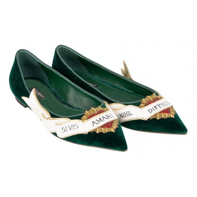 Pre-owned Dolce & Gabbana Velvet Ballet Flats In Green