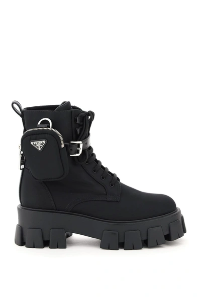 Prada Monolith Boots With Pouch In Nero