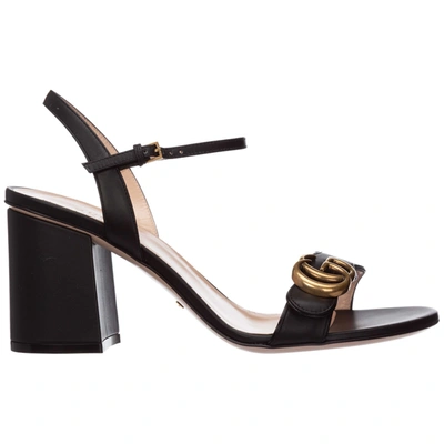 Gucci Women's Leather Heel Sandals Doppia G In Black