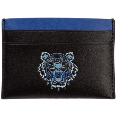 Kenzo Men's Genuine Leather Credit Card Case Holder Wallet Ekusson Tiger In Nero