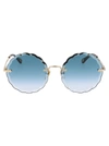 Chloé Rosie Round Frame Metal Sunglasses In 002 Gold Gold Blue