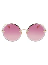 Chloé Rosie Round Frame Metal Sunglasses In 003 Gold Gold Pink