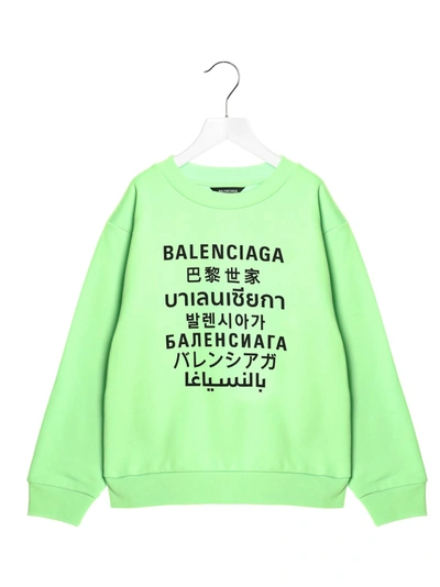 Balenciaga Kids' Logo Graphic Cotton Sweatshirt In Green