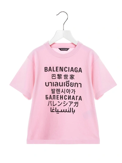Balenciaga Kids' Girl's Logo Short-sleeve Graphic T-shirt In Pink