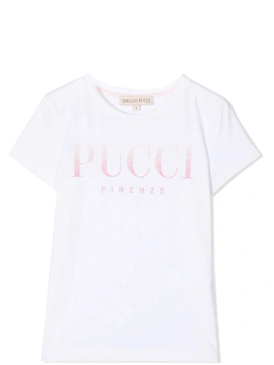 Emilio Pucci Kids' Print T-shirt In Bianco+rosa