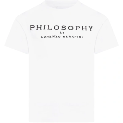 Philosophy Di Lorenzo Serafini White T-shirt For Kids With Logo In Bianco