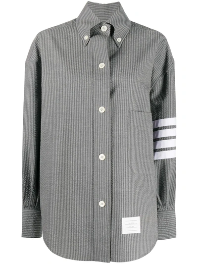 Thom Browne Crinkle Stripe Shirt In Grey