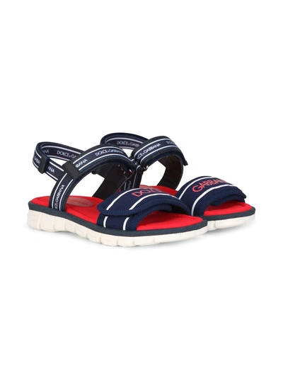 Dolce & Gabbana Kids' Solid-color Scuba Sandals With Logo Print In Blue