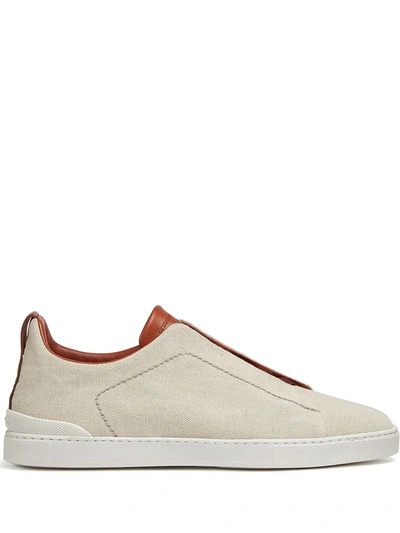 Ermenegildo Zegna Two-tone Triple Stitch Sneakers In White