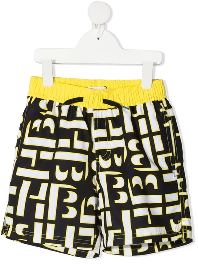 Bosswear Kids' Monogram Print Swimming Trunks In Black