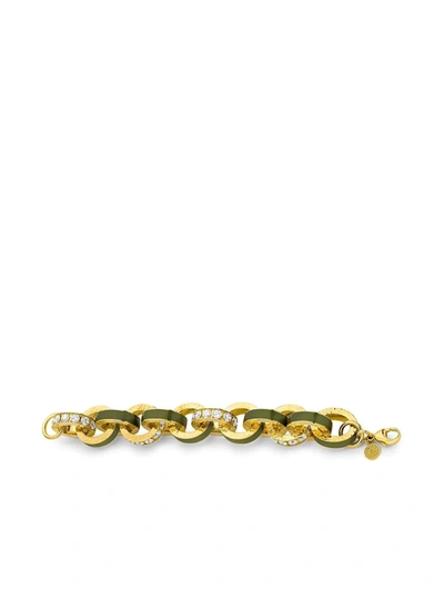 Buddha Mama 20kt Yellow Gold Diamond Big Link Bracelet In Green
