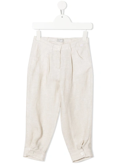 Il Gufo Kids' Elasticated Linen Trousers In Neutrals