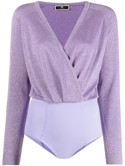 Elisabetta Franchi Metallic-knit Wrap Top In Purple
