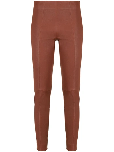Bally Skinny Leather Trousers In Brown