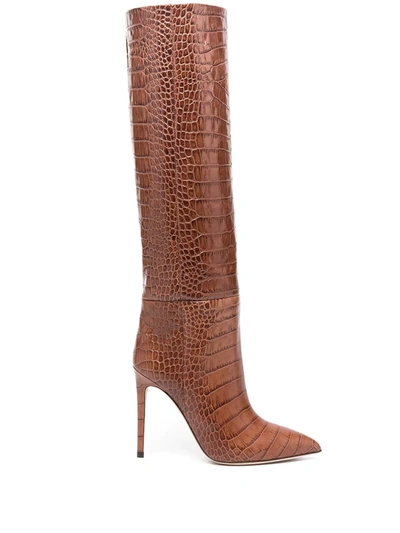Paris Texas Crocodile-effect Leather Knee-high Boots In Brown