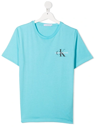 Calvin Klein Teen Logo-print Organic Cotton T-shirt In Blue