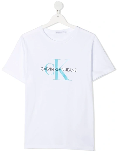 Calvin Klein Kids' Logo Print T-shirt In White