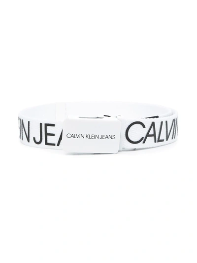 Calvin Klein Kids' Logo-print Belt In White