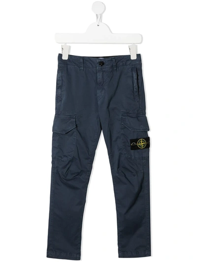 Stone Island Kids' Logo-patch Cargo Trousers In Blue