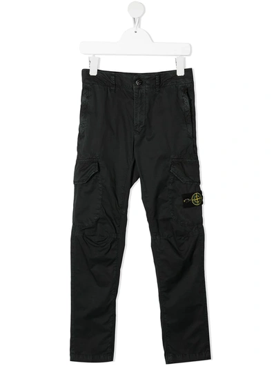 Stone Island Junior Kids' Logo-patch Detail Trousers In Black