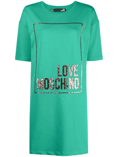 Love Moschino Glitter-logo T-shirt Dress In Green
