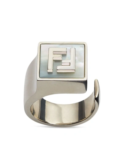 Fendi Ff Logo Signet Ring In Argent