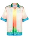 Casablanca Silk Short Sleeve Printed Shirt In Blue