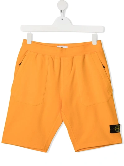 Stone Island Junior Teen Logo-patch Track Shorts In Orange